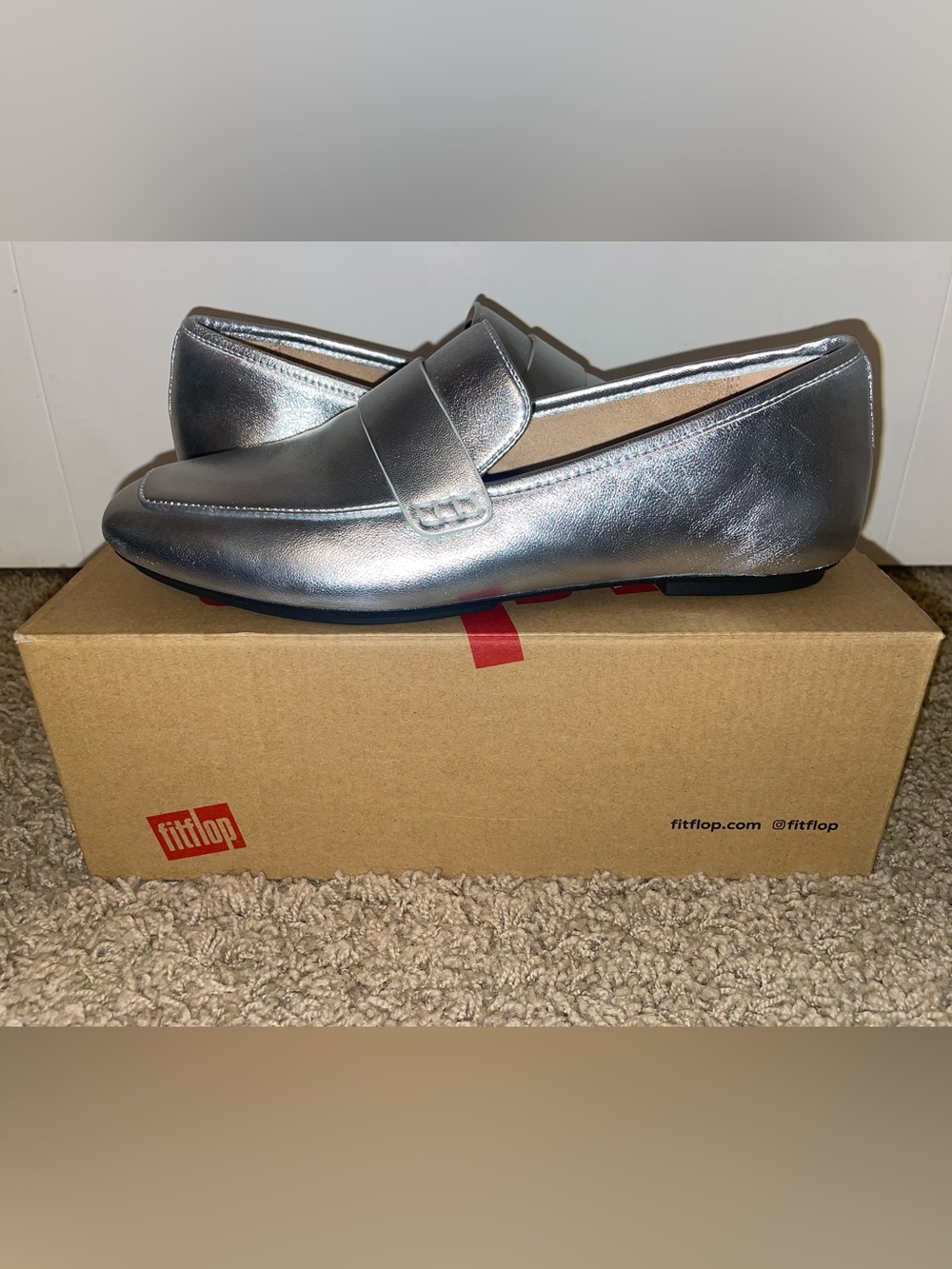 Fitflop Delicato Silver Soft Metallic Leather Loafers